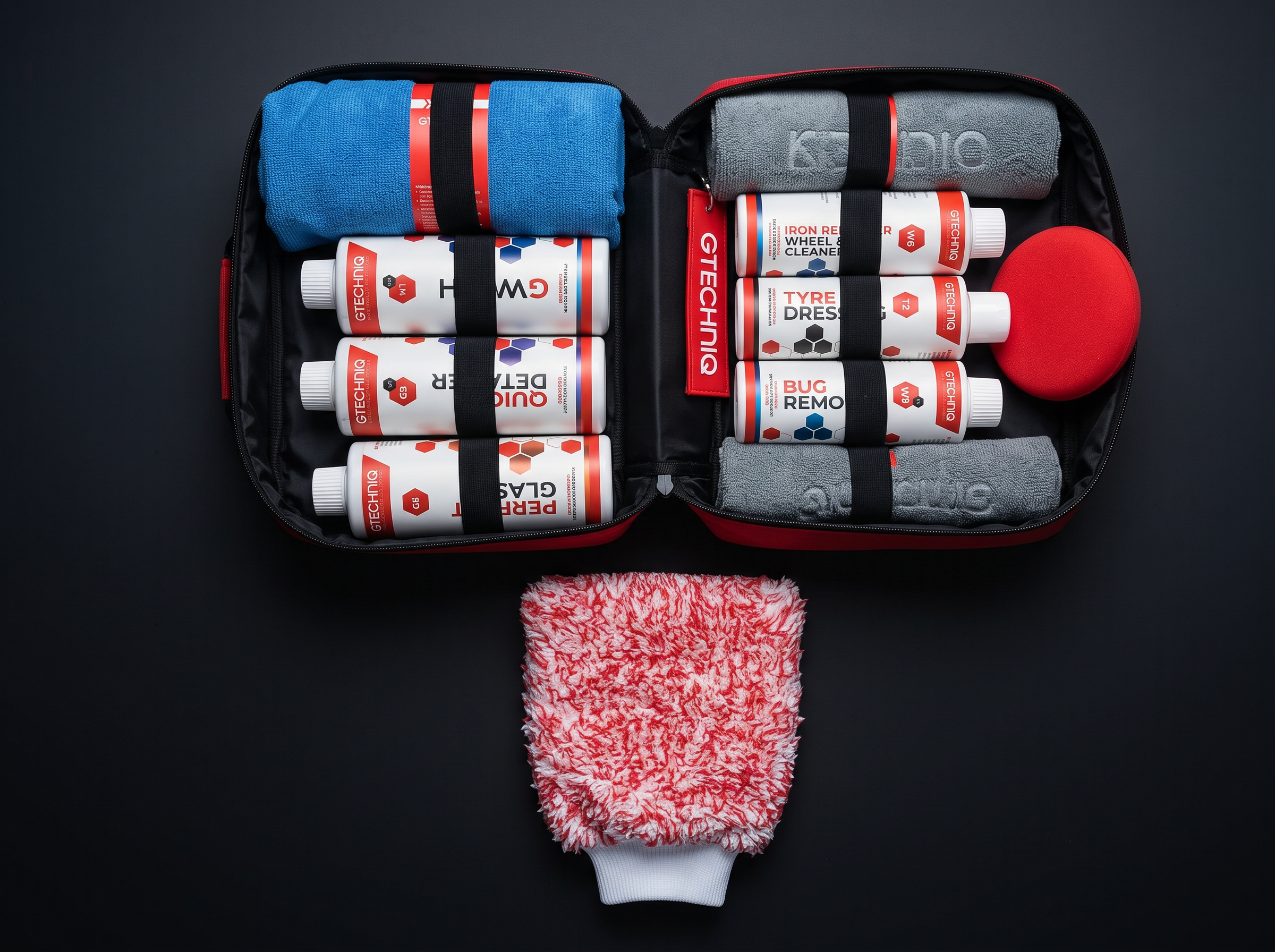 Gtechniq ceramic coating maintenance kit with wash, detail spray, towels, wash mitt and applicators